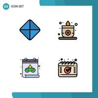 ensemble de 4 symboles d'icônes d'interface utilisateur modernes signes pour la pilule rendez-vous bougie calendrier calendrier éléments de conception vectoriels modifiables vecteur