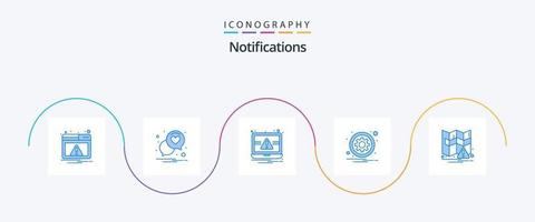 Notifications pack d'icônes bleues 5, y compris la carte. paramètre. essentiel. signe. cercle vecteur