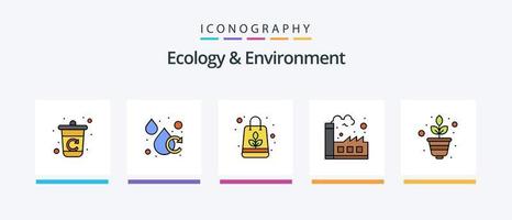 ligne d'écologie et d'environnement remplie de 5 packs d'icônes, y compris la recherche. vert. vert. barrique. bière. conception d'icônes créatives vecteur