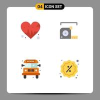 4 icônes plates universelles définies pour les applications web et mobiles amour école mesure roulette badge éléments de conception vectoriels modifiables vecteur