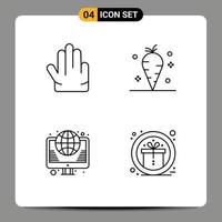 ensemble de 4 icônes d'interface utilisateur modernes symboles signes pour les doigts internet carotte vitamine web éléments de conception vectoriels modifiables vecteur