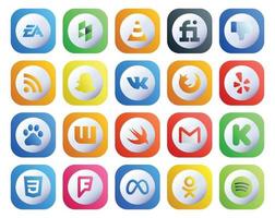 pack de 20 icônes de médias sociaux, y compris baidu rapide n'aiment pas yelp firefox vecteur