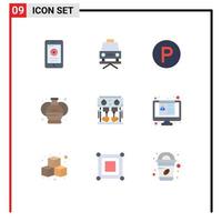 9 icônes créatives signes et symboles modernes de boisson cuisine camping café arts éléments de conception vectoriels modifiables vecteur