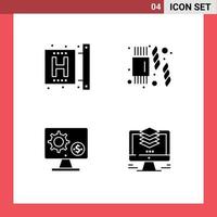 pack de glyphes solides de 4 symboles universels du moniteur central formant des éléments de conception vectoriels modifiables vecteur