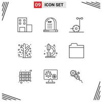 ensemble moderne de 9 contours et symboles tels que des éléments de conception vectoriels modifiables botaniques de la saison des moteurs de l'arbre de chimie vecteur