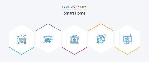 pack d'icônes bleues smart home 25 comprenant un moniteur. maison. maison. ordinateur. intelligent vecteur