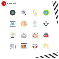 16 signes universels de couleur plate symboles d'affaires en ligne cochez ok pack modifiable d'éléments de conception de vecteur créatif