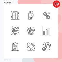 groupe de 9 contours modernes définis pour la maintenance des éléments de conception vectoriels modifiables de nourriture de glace de lien de crème vecteur