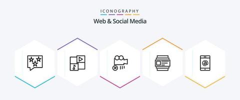 pack d'icônes Web et médias sociaux de 25 lignes, y compris l'identifiant. vidéo . vidéo. caméra vecteur