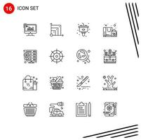 pack de lignes vectorielles modifiables de 16 contours simples d'éléments de conception vectoriels modifiables du système de sac à provisions vecteur