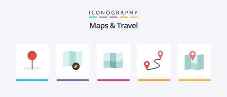 cartes et pack d'icônes plat 5 de voyage, y compris. broche. broche. conception d'icônes créatives vecteur