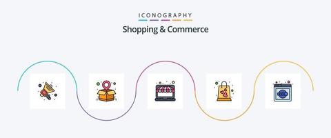 ligne de shopping et de commerce remplie de 5 icônes plates, y compris le site Web. explorateur. boutique. sac de courses. courses préférées vecteur