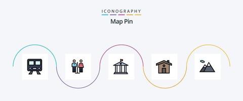 ligne de broche de carte rempli plat 5 pack d'icônes comprenant. montagne. banque. camping. loger vecteur