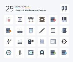 appareils 25 pack d'icônes de couleur plate, y compris les données. conférencier. des ordinateurs. musique. pc vecteur