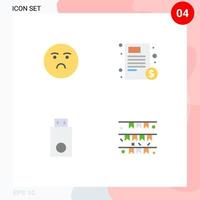 4 concept d'icône plate pour les sites Web mobiles et applications appareils emoji tristes éléments de conception vectoriels modifiables de l'électronique de santé vecteur