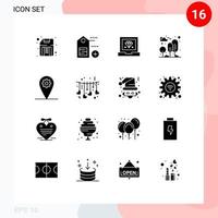 interface mobile glyphe solide ensemble de 16 pictogrammes d'arbre géo développer des éléments de conception vectoriels modifiables de jardin de parc vecteur