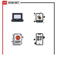 groupe de 4 signes et symboles de couleurs plates remplies pour la conception de feuille de périphérique éléments de conception vectoriels modifiables de plus en plus créatifs vecteur