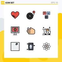interface mobile ligne remplie couleur plate ensemble de 9 pictogrammes de blocs de maintenance web main support technique service d'assistance en ligne éléments de conception vectoriels modifiables vecteur