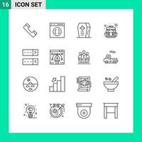 contour de l'interface mobile ensemble de 16 pictogrammes d'illustration mot de passe cercueil login camp éléments de conception vectoriels modifiables vecteur