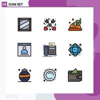 pack de 9 signes et symboles de couleurs plates modernes pour les supports d'impression Web tels que la page de fax chapeau connexion navigateur éléments de conception vectoriels modifiables vecteur