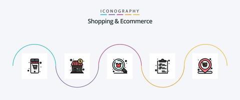 ligne de shopping et de commerce électronique remplie de 5 icônes plates, y compris le marché. liste. rabais. document. agrafe vecteur