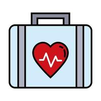 kit médical avec ligne de cardiologie cardiaque et icône de style de remplissage vecteur