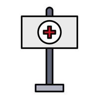 étiquette avec ligne de symbole croix médicale et icône de style de remplissage vecteur