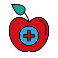 pomme avec ligne de symbole croix médicale et icône de style de remplissage vecteur