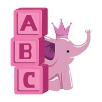 mignon petit éléphant avec alphabet de blocs vecteur