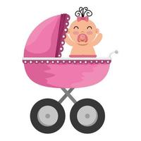 chariot de bébé avec personnage de petite fille vecteur