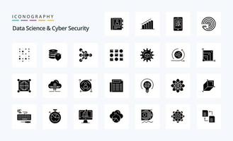 25 pack d'icônes de glyphe solide de science des données et de cybersécurité vecteur