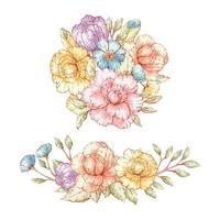 bouquets de fleurs vintage de style aquarelle vecteur