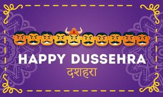 lettrage de célébration de dussehra heureux avec le démon ravana de dix têtes vecteur