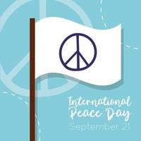 journée internationale de la paix lettrage avec drapeau blanc vecteur
