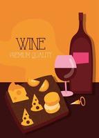 affiche de qualité supérieure de vin avec table de bouteille et de fromage