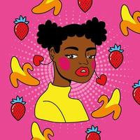 jeune femme afro avec style pop art fruits vecteur
