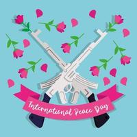 Journée internationale de la paix avec des armes à feu et des roses vecteur