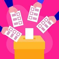 jour d'élection et concept de démocratie avec les mains avec des cartes de vote vecteur