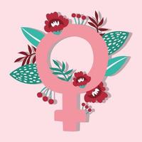 affiche de power girl avec symbole féminin et fleurs vecteur