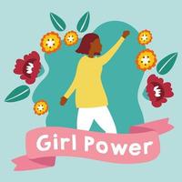 affiche de puissance de fille avec femme afro avec des fleurs vecteur