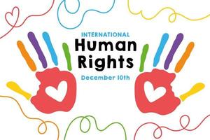 lettrage de la campagne des droits de l'homme avec empreintes de mains vecteur