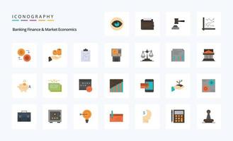 25 pack d'icônes couleur plat finance bancaire et économie de marché vecteur