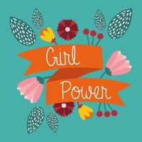 affiche de puissance de fille avec lettrage en ruban et fleurs vecteur