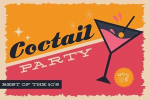 affiche de fête de style rétro avec cocktail vecteur