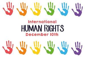 lettrage de la campagne des droits de l'homme avec empreintes de mains vecteur