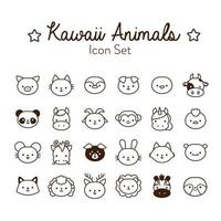 lot de vingt-quatre styles de ligne d'animaux kawaii vecteur