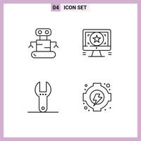 symboles d'icônes universels groupe de 4 couleurs plates de ligne de remplissage modernes d'application d'outil d'exosquelette surveiller les éléments de conception vectoriels modifiables vecteur