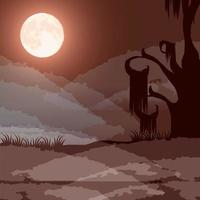 scène de forêt sombre halloween avec pleine lune vecteur
