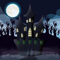 scène de nuit sombre halloween avec château hanté vecteur