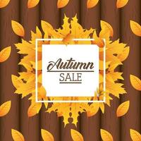 bannière de vente automne avec feuillage et cadre carré vecteur